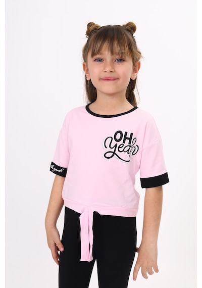 Toontoy Kids Toontoy Kız Çocuk Önü Bağlama Detaylı Baskılı Tişört Açık Pembe
