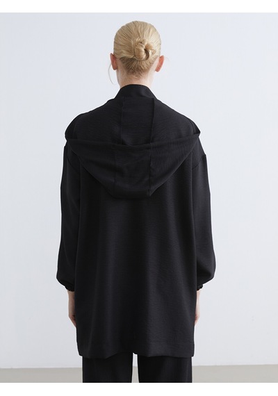 Lc Waikiki Lc Waıkıkı Siyah Kapüşonlu Oversize Kadın Tunik
