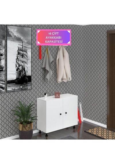 Kenzlife Ayakkabılık Galoş4 Byzbyz 53 080 32 Kapaklı 4 Raflı 16 Çift Ayakkabı Kapasitesi Ahşap