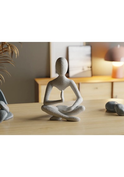 Meditasyon Heykeli Yoga Yapan Fiğür Mini Heykelcik Beyaz Renk