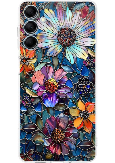 Printify Samsung Galaxy M15 İle Uyumlu Vitray Mücevher Flora Tasarımlı Şeffaf Silikon Kılıf Şeffaf