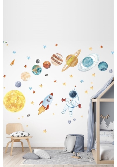 Astronot Ve Gezegenler Mega Set Duvar Sticker