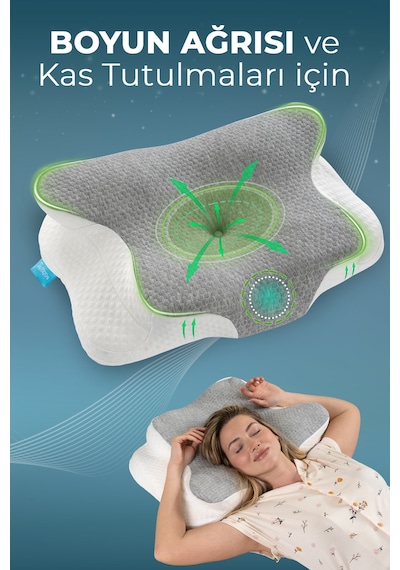 Nova Visco Yastık Ortopedik Boyun Destekli Memory Foam Ergonomik Yastık Gri Viskon Kılıf 62x42 Gri-beyaz