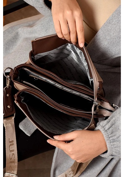 Just Polo Kadın Günlük Kullanıma Uygun Ayarlanabilir Askılı Lakoste Kumaş Şık Omuz Çantası Shopper Kum Kahve