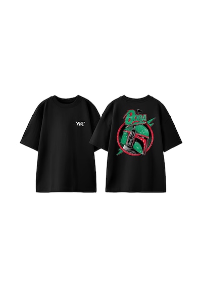 Thewert Boba Fett Tasarım Sırt Baskılı Pamuk Siyah Oversize T-shirt