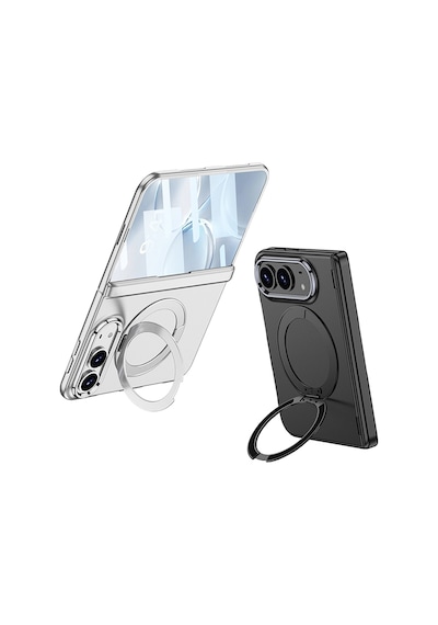 Noktaks - İphone Duo Uyumlu Kılıf Magsafe Özellikli Kıpta Kpt-07 Ring Standlı Sert Pc Kapak - Lacivert - T44312
