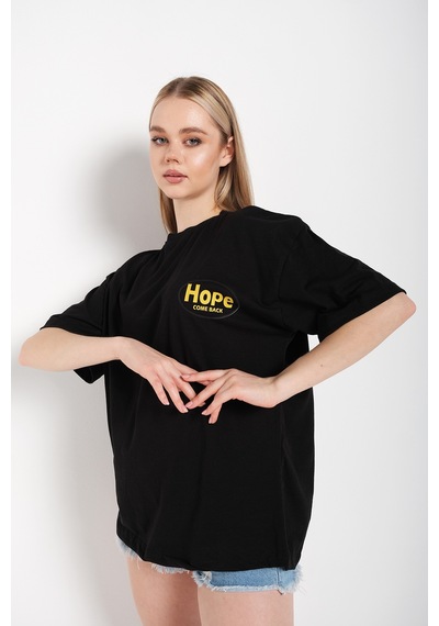Flood Of Style Logo Baskılı Siyah Tişört Hope