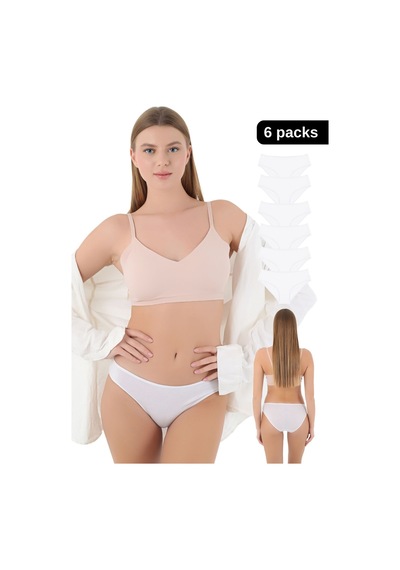 Cnt Kadın / Kız Külot Likralı Penye 6'lı Premium Paket Beyaz Beyaz