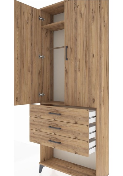 Arges Dolap 2 Raflı 3 Çekmeceli Tek Askılı 88x30x221 Çam-çam Atlas Çam