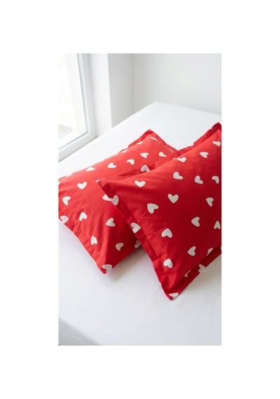 %100 Pamuklu Kalp Desenli Volanlı Yastık Kılıfı 2 Adet 50x70 Cm Krem - 864264444 Krem