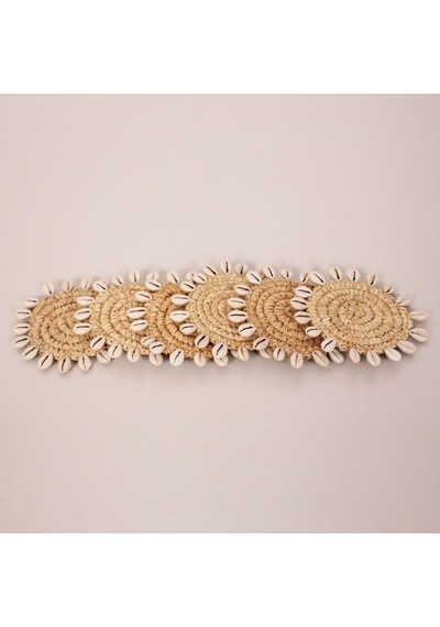 Shell Rafya Dekor Bardak Altlığı 6'lı Set 13cm Diğer