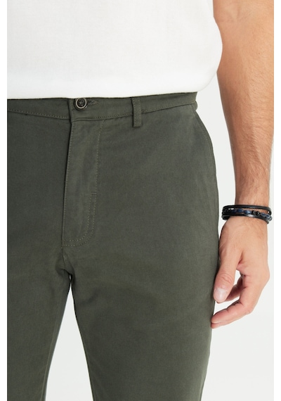 AC&Co / Altınyıldız Classics Erkek Hakı %100 Pamuk Comfort Fit Rahat Kesim Yan Cepli Pantolon Haki