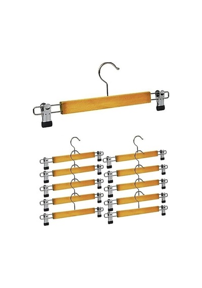 10 Adet Ahşap Metal Uçlu Pantolon Ve Etek Askısı Bx40 Çok Renkli