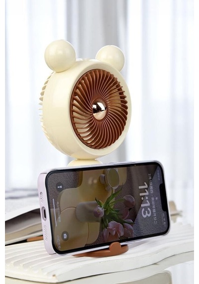 Delux Serisi Vantilatör Aksesuar Şarjlı El Vantilatörü Telefon Standlı F72 Mavi