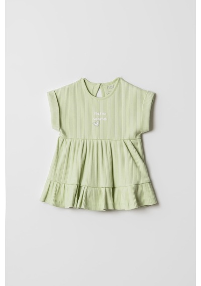 Hafy Baby "hello World" Nakışlı, Fırfırlı, Yazlık Kız Bebek Elbisesi Yeşil