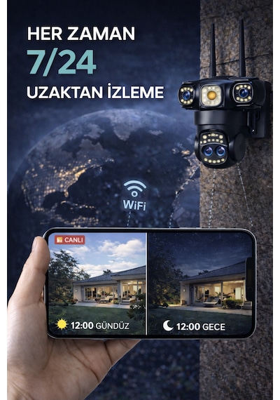 Üç Kameralı 10x Zoomlu Su Geçirmez Gece Görüşlü Dış Mekan Güvenlik Kamerası