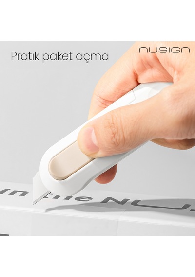 Nusıgn Mini Kesici Bıçak Otomatik Geri Çekmeli Güvenli Maket Bıçağı Beyaz