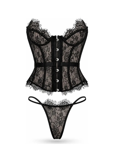 Havens Mondio Corset Büstiyer G-string Set Siyah
