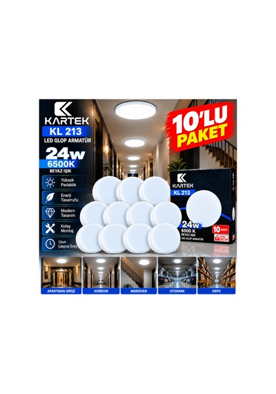 Kartek Kl 213 24w Led Glop Armatür 10'lu Paket 6500k Beyaz Işık 35 Cm Sıva Üstü Tavan Armatürü - 941484296 Diğer
