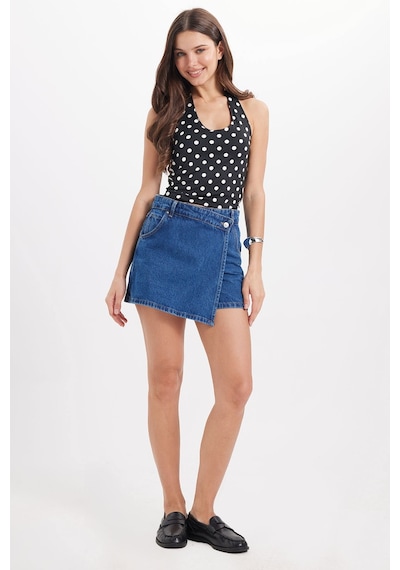 Tudors Kadın Standart Fit Normal Kesim Halter Yaka Kolsuz Puantiyeli Siyah Bluz-50987