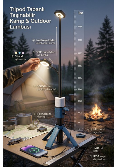 Tripod Tabanlı Taşınabilir Şarjlı Kamp Lambası Led Outdoor Aydınlatma Feneri Projektör Diğer