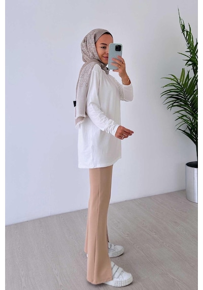 Kahijab Yırtmaç Detay Pantolon - Camel Camel