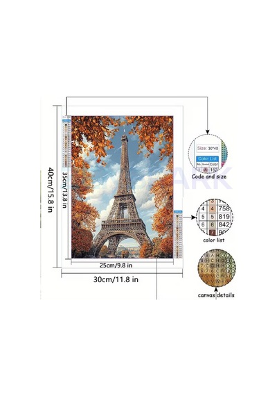 5d Elmas Boyama Kiti Eiffel Kulesi 30x40 Cm Sonbahar Manzarası & Altın Yapraklar,hobi