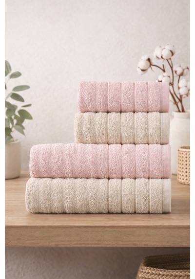 Violeta Model 4'lü Banyo Havlu Seti Pudra-bej