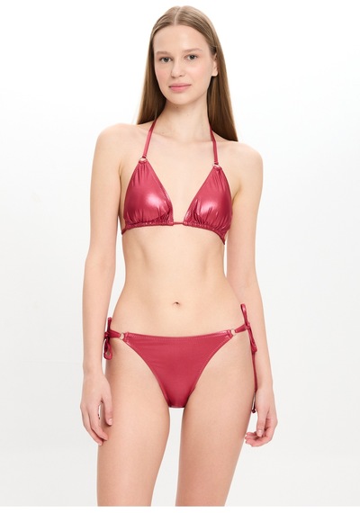 Toosalty Kadın Deri Görünümlü Küçük Üçgen Bikini Takımı 25sw027st Bordo
