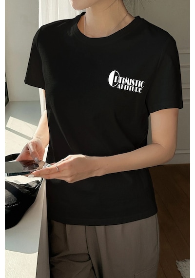Unisex Optimistic Baskılı Tasarım Tshirt Siyah