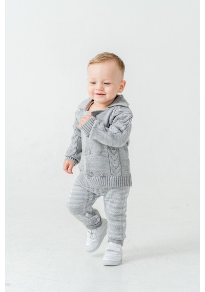 Babyhola Erkek Bebek Triko Hırka Pantolon Kışlık Takım 23110 Gri