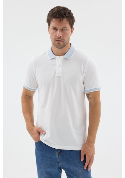 Beyaz-mavi Polo Yaka Pike Kısa Kol Slim Fit %100 Pamuk Tişört 1011260171