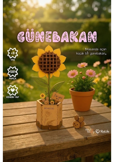 Ahşap Günebakan Çiçeği 3d Puzzle Ahşap Minyatür Maket Kiti Dıy Kendin Yap