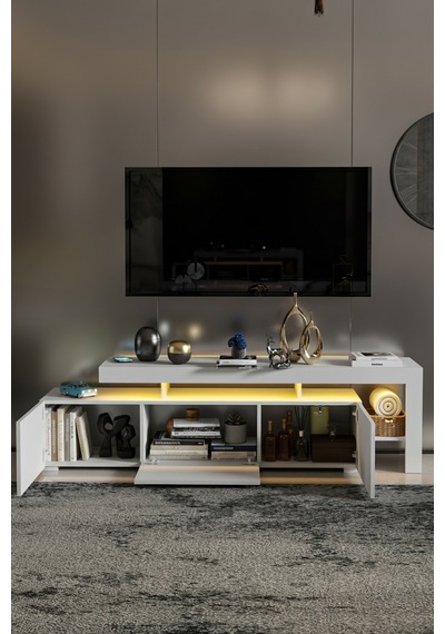 Luma Led Işıklı Tv Ünitesi Beyaz