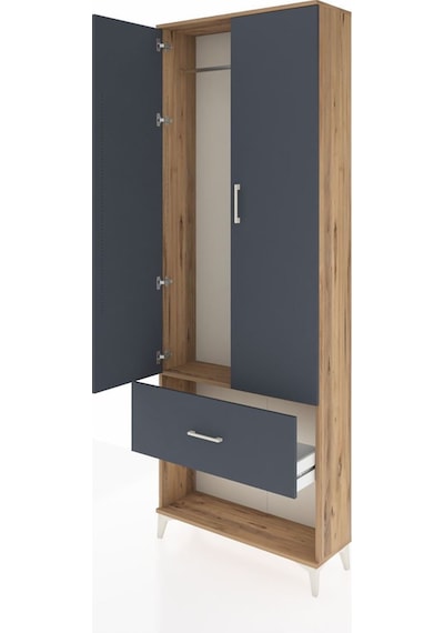 Arges Dolap Tek Raflı Tek Çekmeceli Tek Askılı 88x30x243 Çam-antrasit Atlas Çam