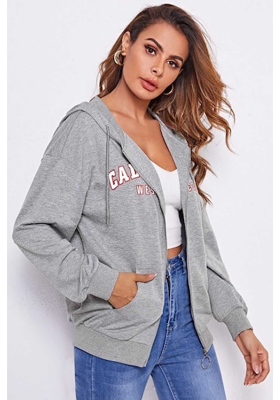 Mad Girls Gri Kapüşonlu Sweatshirt Mg804