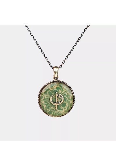 Ebrulu Elif-Vav El İşi Otantik Reçine Kolye Cevşen (1766-4) Bronz
