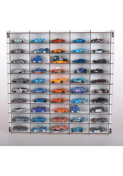 Pleksi Kapaklı 1/64 Ölçek 50araç Hotwheels Matchbox Metal Araç Uyumlu Model Oyuncak Araba Rafı-beyaz Diğer