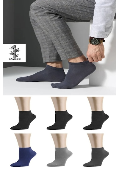 Ozzy Socks 6 Çift Bambu Erkek Dikişsiz Patik Çorap 4 Mevsim Dayanıklı Topuk Ve Burun Koyu Renkler Siyah-lacivert-füme-gri