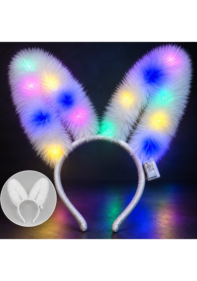 3 Modlu Led Işıklı Peluş Tavşan Kulağı Beyaz Renk
