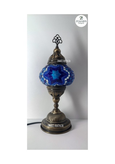 El Yapımı Otantik Mozaik Masa Lambası Yüksek Boy Lacivert - 820076288 Lacivert