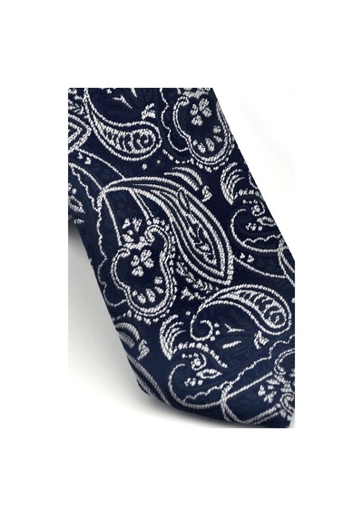 Gaffy Gri Şal Desenli Lacivert Dokuma Kumaş Mendilli Slim Fit Kravat // Sdk-2607-2 Lacivert