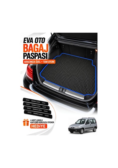 Peugeot Partner 1996-2008 Uyumlu Eva Bagaj Paspası Araca Özel Siyah-mavi