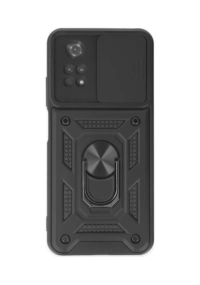 Xiaomi Poco M4 Pro 4g Uyumlu Kılıf Pars Lens Yüzüklü Silikon - Siyah