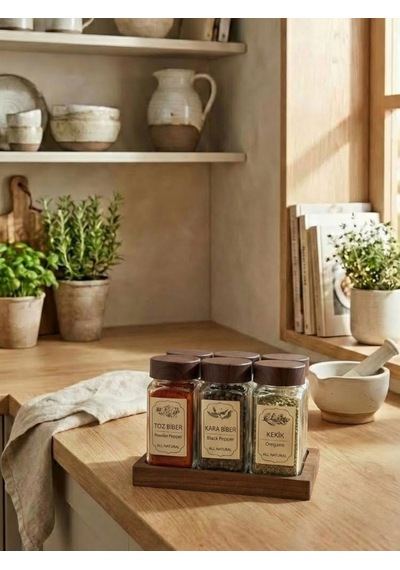 Leelahome 6'lı Set Ahşap Standlı Kare Baharatlık 140 Ml - Koyu Kahve Koyu Kahverengi