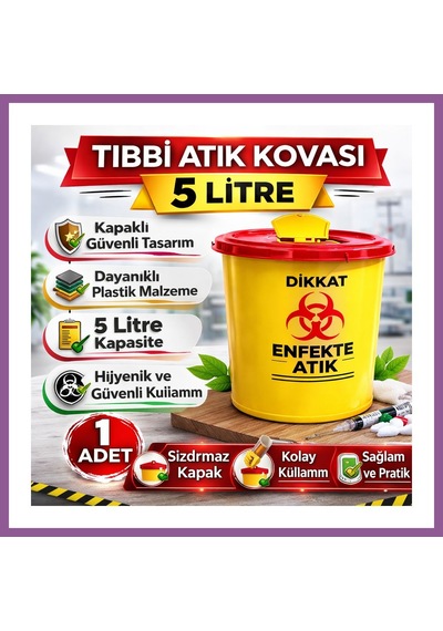 Bezos Atık Kovası 5 Litre 1 Adet Kapaklı Atık Kutusu Enfekte Atık Kovası Rengaren