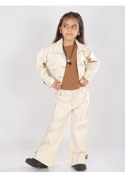 Xo Kidss Kız Çocuk 3lü Alt Üst Kombin Takmı 5-14 Yaş Set0473 Krem