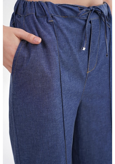 Mixray 4679 Kadın Beli Lastikli Bağlamalı Denim Pantolon İndigo