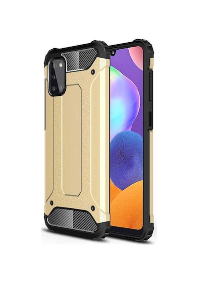 Noktaks - Samsung Galaxy Uyumlu A31 - Kılıf Çift Katman Zırh Tank Crash Military Kapak - Gold