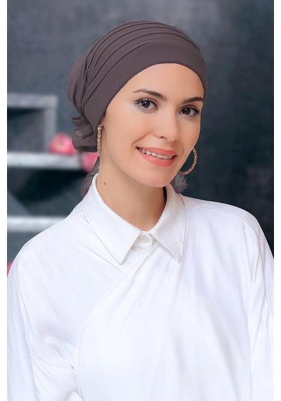 Hürrem Bone Vizon Pratik Hazır Geçmeli Tesettür Bone Sandy Kumaş Pileli Nervü Vizon